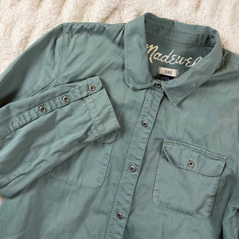 Madewell Womens XL Green Cotton Twill Utility Button Down Long Sleeve Shirt